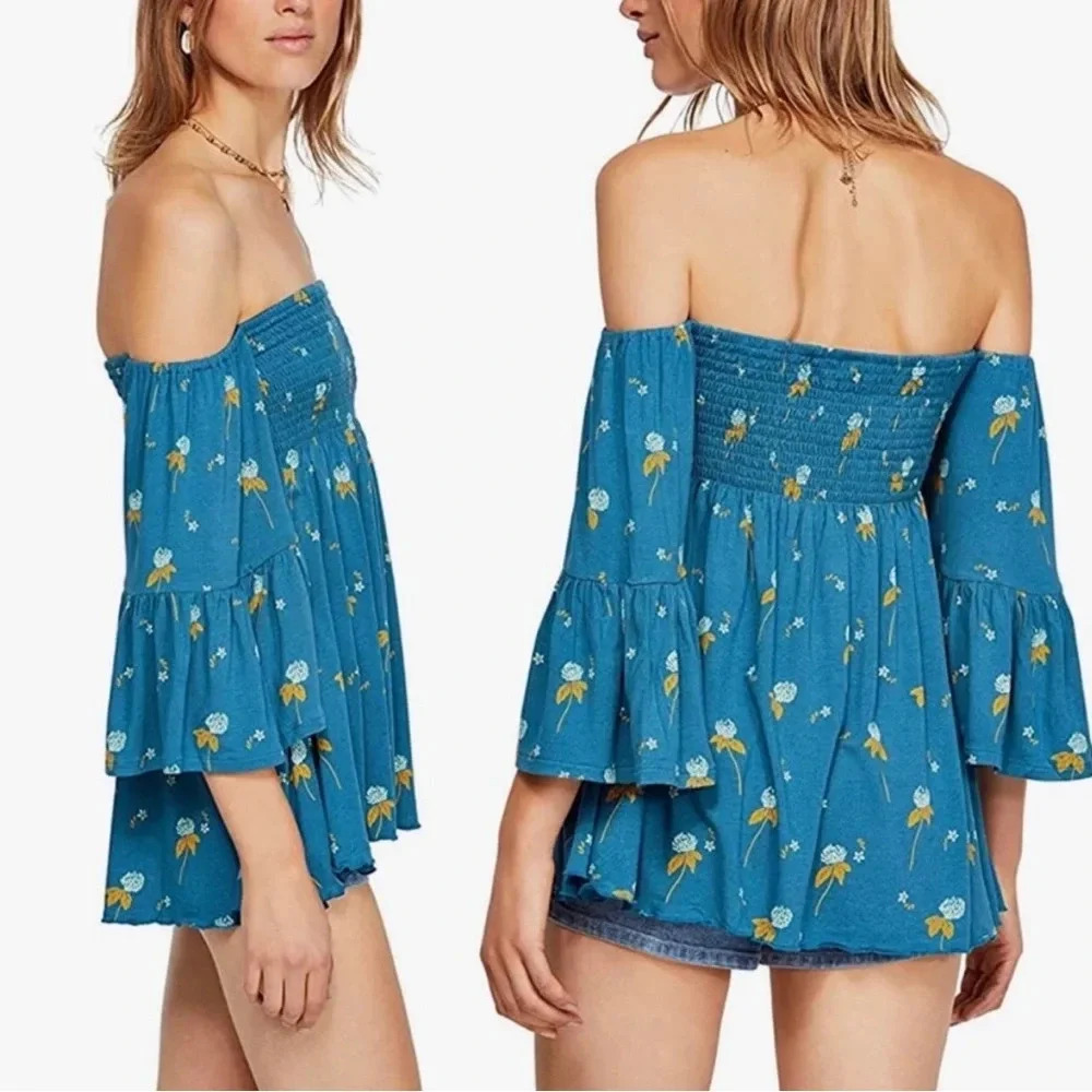 Free People Lana Tunic Smocked  Off The Shoulder Top Size XS